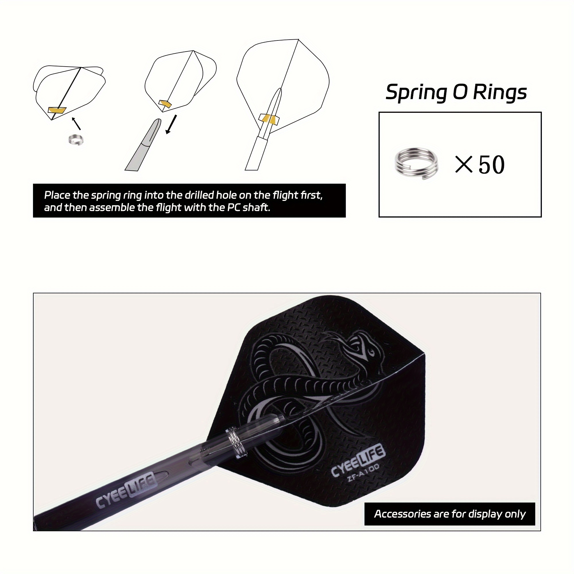 Dart Tail Fin Piercing Tool, 50pcs Spring Rings